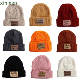 Xinleen หมวกถัก อบอุ่น ย้อนยุค เรียบง่าย ฤดูหนาว ฤดูใบไม้ร่วง ลายทาง สีพื้น Skullies หมวกสไตล์เกาหลี