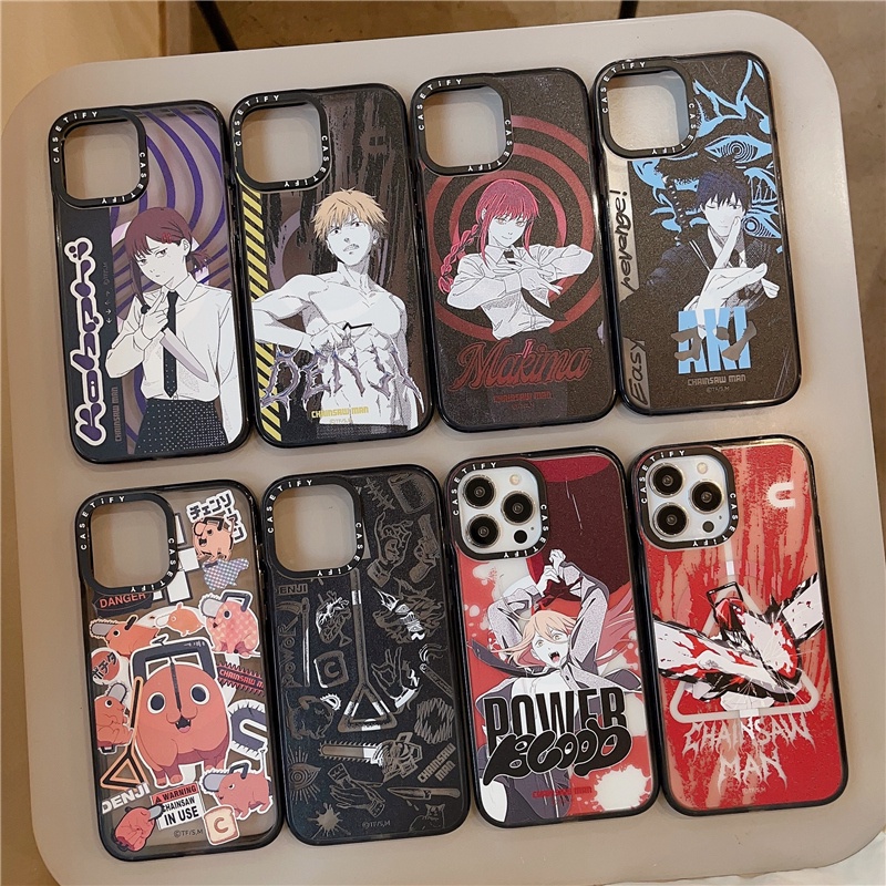 แกะสลัก CASETIFYanimation Chainsaw Man Magnetic ดึงดูดกรณีเข้ากันได้สําหรับ iPhone 12 13 14 Pro MAX Demon Hunter แฟชั่นอะคริลิคปลอกกันกระแทกฝาครอบป้องกัน
