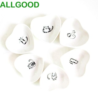 Allgoods จานเซรามิค ลายแมวน่ารัก สีขาว สําหรับบ้าน 6 ชิ้น