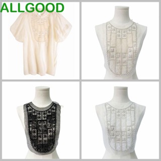 Allgoods ปกเสื้อลูกไม้ปลอม พร้อมตาข่ายไข่มุก โปร่งแสง สําหรับตกแต่งเสื้อผ้า