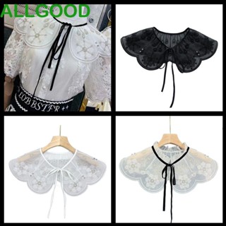 Allgoods ผ้าคลุมไหล่ คอปกตุ๊กตา แต่งลูกไม้ ประดับไข่มุก