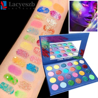 Lacyeszb พาเลทอายแชโดว์ เรืองแสงในที่มืด กลิตเตอร์ เลื่อมนีออน เรืองแสง 24 สี พร้อมกระจก ติดทนนาน สําหรับผู้หญิง