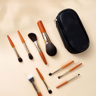 Cangzhou Mini 9 ชุดแปรงแต่งหน้า แบบพกพา ด้ามจับสั้น แป้งฝุ่น คอนทัวร์ อายแชโดว์