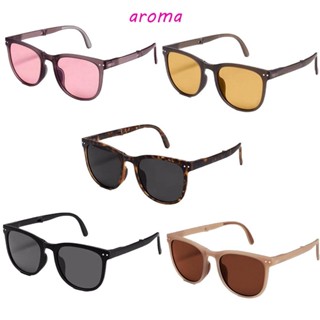 Aroma แว่นตากันแดด ป้องกันรังสียูวี ผู้หญิง กรอบกลม เรียบง่าย ปรับได้ ขาแว่น PC อุปกรณ์ประกอบฉากถ่ายภาพ แว่นตาพับได้