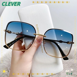 Clever แว่นตากันแดดแฟชั่น สีน้ําตาล UV400 ทรงสี่เหลี่ยม สไตล์วินเทจ