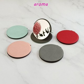 Aroma กระจกแต่งหน้า สเตนเลส PU ทรงกลม ขนาดเล็ก พับได้ ของขวัญสําหรับเธอ