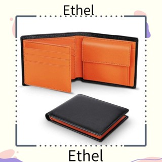 Ethel1 กระเป๋าสตางค์ หนังวัวแท้ นิ่ม ปิดกั้น RFID สีตัดกัน ใบหลวม อเนกประสงค์ สําหรับผู้ชาย