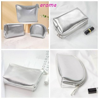 Aroma กระเป๋าเครื่องสําอาง หนัง PU ทรงสี่เหลี่ยมผืนผ้า ทรงตัว T มีซิป สีพื้น เรียบง่าย กลางแจ้ง