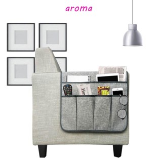 Aroma กระเป๋าที่เท้าแขนโซฟา ผ้าฝ้าย ผ้าลินิน กันลื่น พร้อมกระเป๋า 6 ช่อง สําหรับใส่รีโมตคอนโทรล TV