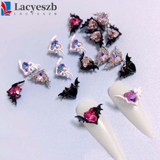 Lacyeszb อุปกรณ์ตกแต่งเล็บ รูปหัวใจปีศาจฮาโลวีน อัลลอย สีเข้ม สําหรับตกแต่งเล็บ 5 ชิ้น ต่อชุด