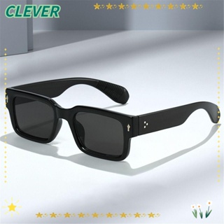 Clever แว่นตากันแดด ทรงสี่เหลี่ยมผืนผ้า ป้องกัน UV400 กรอบสี่เหลี่ยม สไตล์พังก์ สีดํา สําหรับผู้หญิง และผู้ชาย Y2K