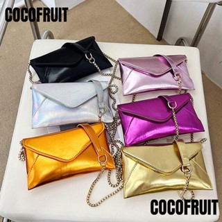 Cocofruit กระเป๋าสะพายไหล่ กระเป๋าถือ หนัง PU ทรงซองจดหมาย แต่งสายโซ่ สีเงิน สําหรับสตรี งานพรอม ปาร์ตี้ งานแต่งงาน