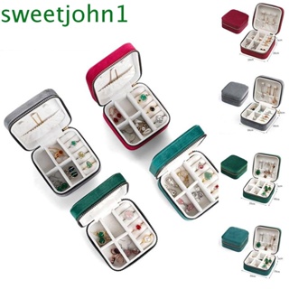 Sweetjohn กล่องกํามะหยี่ มีซิป สีพื้น แบบพกพา สําหรับใส่เครื่องประดับ สร้อยคอ แหวน ต่างหู