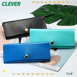 Clever กล่องแว่นกันแดด หนัง PU แบบพับได้ สีพื้น แฟชั่นสําหรับผู้ชาย และผู้หญิง