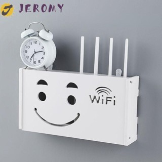 Jeromy กล่องเก็บเราเตอร์ Wifi ไร้สาย ลายแมวยิ้ม แบบติดผนัง ชั้นวางทีวี กล่องรับสัญญาณ ขายึด พลาสติก สีขาว Wifi ห้อง