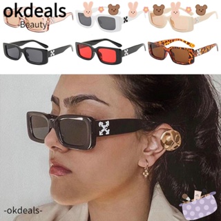 Okdeals 90s แว่นตากันแดด UV400 ทรงสี่เหลี่ยมผืนผ้า สีดํา สําหรับผู้หญิง และผู้ชาย Y2k