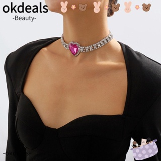 Okdeals สร้อยคอโช้กเกอร์ รูปหัวใจ สีเงิน หรูหรา เครื่องประดับแฟชั่น สําหรับผู้หญิง