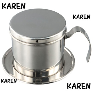 Karen หม้อกรองกาแฟดริป สเตนเลส แบบพกพา พร้อมฝาปิด สีเงิน สําหรับชงกาแฟเวียดนาม เดินทาง