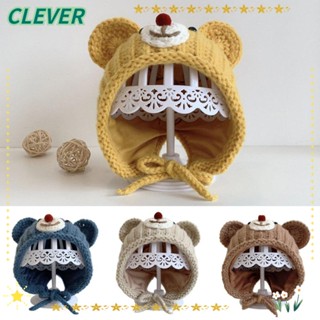 Clever หมวกผ้าขนสัตว์ กันลม ป้องกันหู ผ้าฝ้าย ลายการ์ตูนหมีน่ารัก สําหรับเด็ก