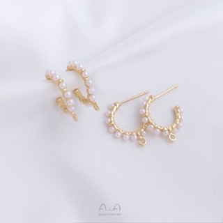 ต่างหูเข็มเงิน 925 รูปตัว C ประดับมุกเทียม สีทอง 14k แฮนด์เมด diy