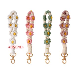 Alisond1 สายรัดข้อมือโทรศัพท์ ดอกไม้ ดอกเบญจมาศ สายคล้องโทรศัพท์ พวงกุญแจทอมือ สําหรับผู้หญิง เด็กผู้หญิง