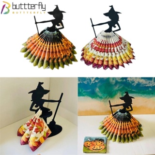 Buttterfly ที่ใส่ผ้าเช็ดปาก รูปแม่มด แม่มด แบบไม้ สีดํา สําหรับตกแต่งโต๊ะ ฮาโลวีน