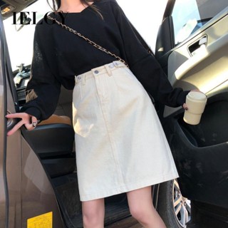 IELGY กระโปรงยีนส์สตรีฤดูร้อนใหม่เอวสูงสลิมมิ่งสีขาวกลางความ…