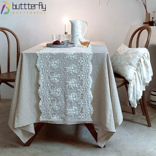 Buttterfly ธงตาข่าย ผ้าฝ้าย ปักลายลูกไม้ สีขาว สไตล์วินเทจ 15*70 นิ้ว สําหรับตกแต่งบ้าน