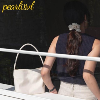 Pearl01 กระเป๋าสะพายไหล่ ผ้าไนล่อน ทรงบักเก็ต ความจุสูง พร้อมหัวเข็มขัด สีพื้น สไตล์เรโทร สําหรับผู้หญิง