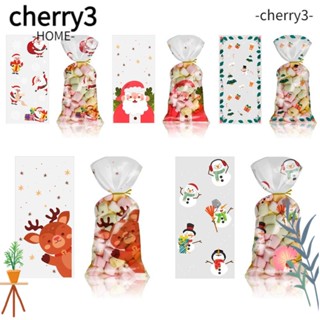 Cherry3 ถุงพลาสติกใส่ขนมคุกกี้ บิสกิต ลายคริสต์มาส มีกาวในตัว 50 ชิ้น