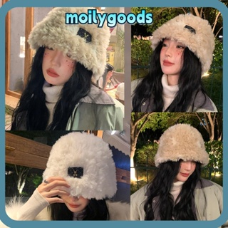 Moilyhd หมวกบักเก็ต ผ้ากํามะหยี่ขนนิ่ม หนา กันลม สีพื้น อบอุ่น พับได้ สําหรับผู้หญิง