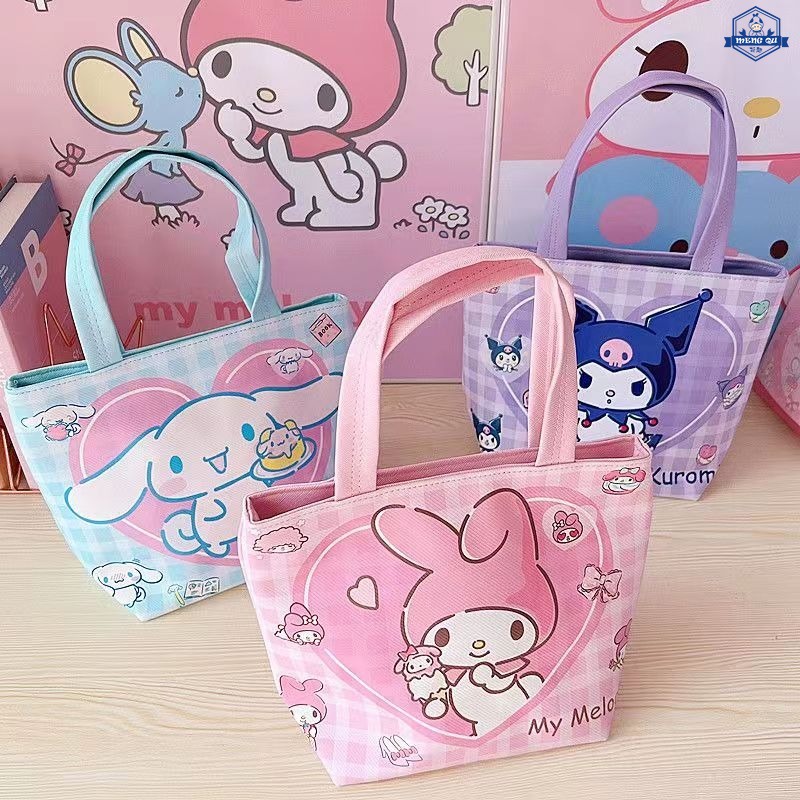 SANRIO กระเป๋าอาหารกลางวัน หนัง Pu กันน้ํา ลายการ์ตูนอนิเมะ My Melody Cinnamon Roll น่ารัก สีดํา สําหรับปิกนิก ราคา ถูกที่สุด ดีลบีเคเค