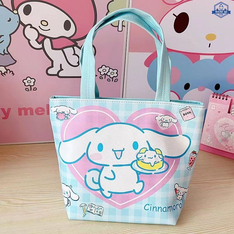 SANRIO กระเป๋าอาหารกลางวัน หนัง Pu กันน้ํา ลายการ์ตูนอนิเมะ My Melody Cinnamon Roll น่ารัก สีดํา สําหรับปิกนิก ราคา ถูกที่สุด ดีลบีเคเค แกลเลอรีภาพที่ 2
