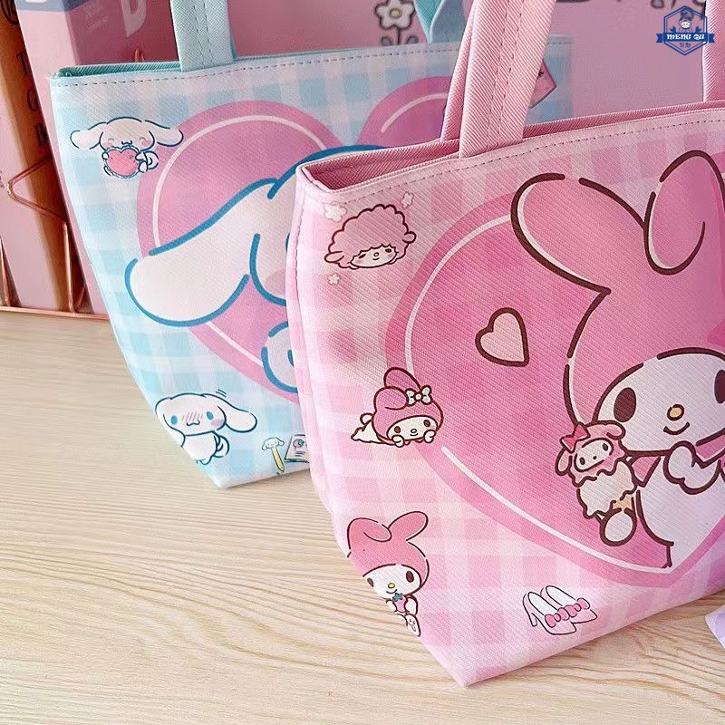 SANRIO กระเป๋าอาหารกลางวัน หนัง Pu กันน้ํา ลายการ์ตูนอนิเมะ My Melody Cinnamon Roll น่ารัก สีดํา สําหรับปิกนิก ราคา ถูกที่สุด ดีลบีเคเค แกลเลอรีภาพที่ 3