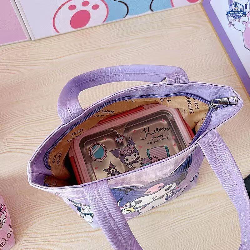 SANRIO กระเป๋าอาหารกลางวัน หนัง Pu กันน้ํา ลายการ์ตูนอนิเมะ My Melody Cinnamon Roll น่ารัก สีดํา สําหรับปิกนิก ราคา ถูกที่สุด ดีลบีเคเค แกลเลอรีภาพที่ 5