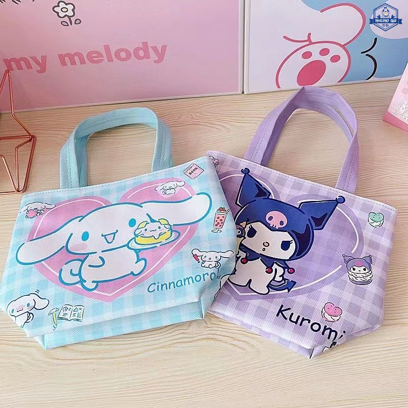SANRIO กระเป๋าอาหารกลางวัน หนัง Pu กันน้ํา ลายการ์ตูนอนิเมะ My Melody Cinnamon Roll น่ารัก สีดํา สําหรับปิกนิก ราคา ถูกที่สุด ดีลบีเคเค แกลเลอรีภาพที่ 8
