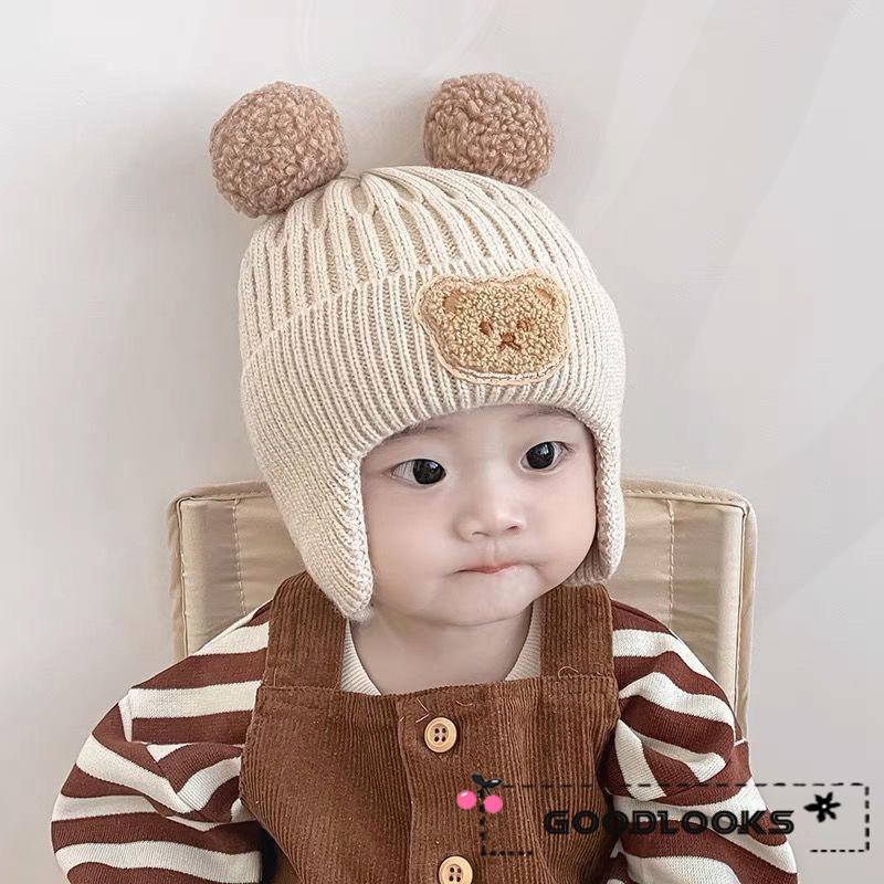 Gd- ชุดหมวก และถุงมือ ลายการ์ตูนหมี ฤดูหนาว หมวกถัก และถุงมือ สําหรับเด็กวัยหัดเดิน อุปกรณ์เสริมอากาศหนาว
