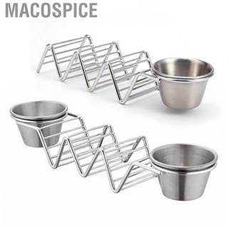 Macospice 3 Grids Taco Stand Holder with Sauce Cup Stainless Steel V Shaped Spring Roll  Rack for Home Restaurant