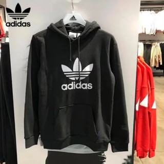 Adidas เสื้อกันหนาวลําลอง ผ้าฝ้ายแท้ 100% มีฮู้ด ลายโลโก้ ขนาดใหญ่ แฟชั่นฤดูใบไม้ร่วง สําหรับผู้ชาย ผู้หญิง DT7964