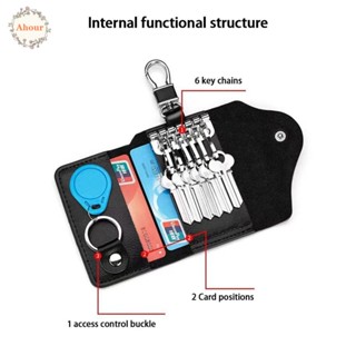 Ahour พวงกุญแจผู้ชาย แบบพกพา มัลติฟังก์ชั่น ที่เรียบง่าย พวงกุญแจ ขนาดกะทัดรัด คลิปกุญแจ หนัง PU กล่องกุญแจ เอวห้อย ซิป กระเป๋ากุญแจ