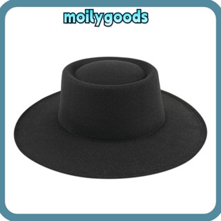 Moilyhd Fedora หมวกปีกกว้าง หมวกคาวบอย ผ้าสักหลาด สีพื้น แฟชั่นฤดูใบไม้ร่วง ฤดูหนาว สไตล์อังกฤษ