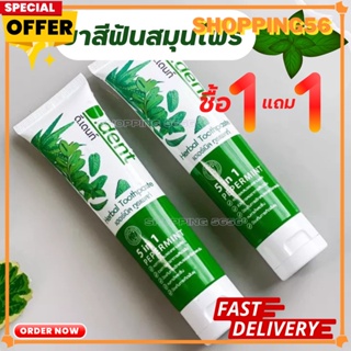 ยาสีฟันดีเดนท์ 1แถม1 ยาสีฟันสมุนไพร9ชนิด ลดกลิ่นปากมีฟลูออไรด์ 1500ppm.สูตรเปปเปอร์มิ้นต์ ป้องกันฟันผุ เสียวฟัน