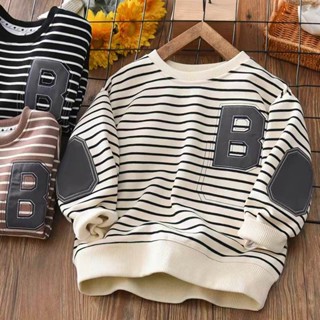 พร้อมส่ง เสื้อกันหนาวแขนยาว ลายทาง แฟชั่นฤดูใบไม้ผลิ และฤดูใบไม้ร่วง สําหรับเด็กผู้ชาย และเด็กผู้หญิง 2023