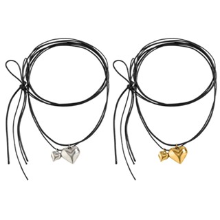 Ch*【พร้อมส่ง】สร้อยคอ จี้รูปหัวใจ โรแมนติก สีเงิน สไตล์โบฮีเมียน หลายชั้น สีดํา 2 ชิ้น