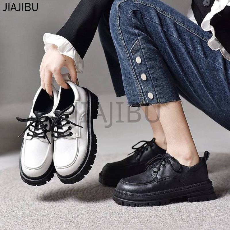Size 35-43 Plus Size Women's Shoes British Style Lace-up Small Leather Shoes 42 Korean Fashion Mary Jane Shoes Retro Platform Lolita Shoes Japanese JK Uniform Shoes Oxford Lace-up Shoes Casual Soft-soled Doll Shoes Round Toe Princess Shoes Flat Shoes