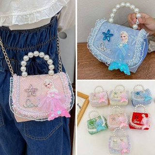 Spring New Childrens Bags Princess Elsa Pearl Hand Crossbody Bag Classic Style Baby Girl Fashion Handbag UtqO