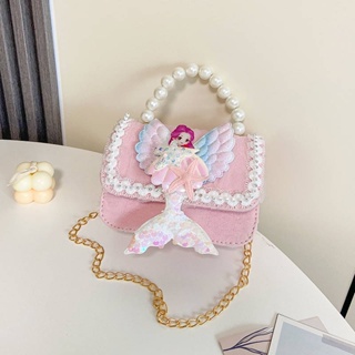 Childrens Bag Little Princess 2023 New Mermaid Baby Bags Girl Western Style Pearl Hand Messenger Bag Fashion 0oT0