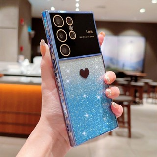 เคสโทรศัพท์มือถือแบบนิ่ม ใส แต่งกลิตเตอร์หัวใจ ไล่โทนสี สําหรับ Samsung Galaxy A14 A24 A54 A23 A13 A53 A52