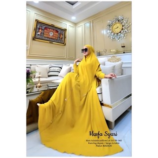 - Hasfa Syari Gamis Muslim Women 2in1 Plus Hijab Matt Antem Airflow Polos Basic Fit To XXL Besar Lebaran Dress