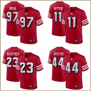 Qy NFL เสื้อยืดลําลอง แขนสั้น พิมพ์ลาย San Francisco 49ers Game Jersey Juszczyk Bosa Aiyuk McCaffrey พลัสไซซ์ สําหรับเล่นกีฬา ฟุตบอล